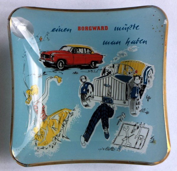 Borgward Ashtray 1958 "Einen Borgward muesste man haben" glas (5381)